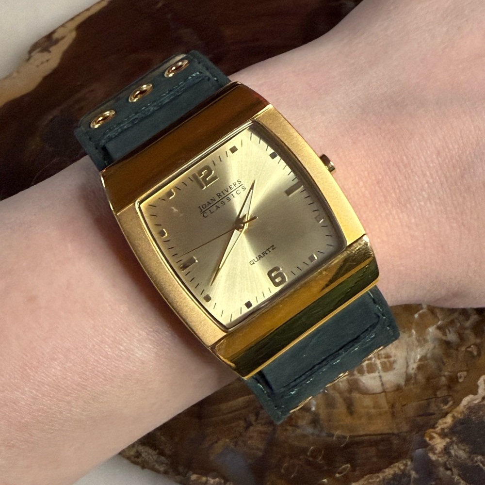 Joan Rivers Gold-Tone Watch with Dark Green Strap